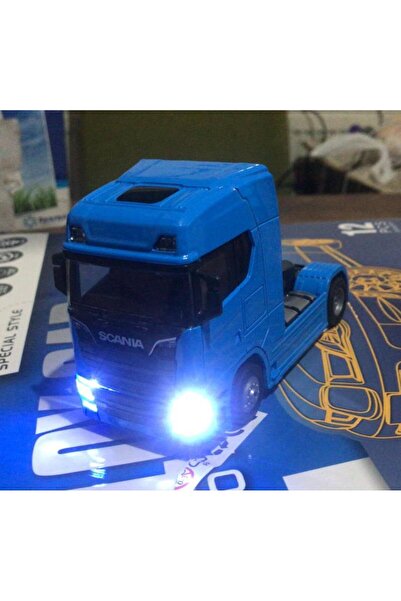 metaş oyuncak Oyuncak Metal Model Işıklı Sesli Mavi Scania Tır Çek Bırak 12 cm