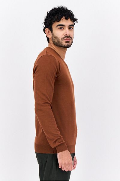 Sorbino Men V Neck Knitted Sweater, Choco Brown