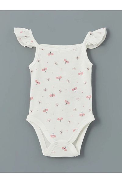 LC Waikiki Lcw Baby Ecru Square Collar Baby Girl Snap Body 3-Piece