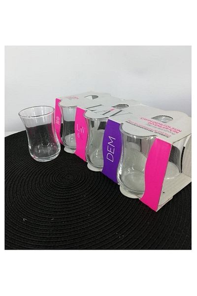 LAV Dem Turkish Tea Glasses Set Of 6, Authentic Turkey Teacups, 90 Cc 3.25 Oz ( 30011e )