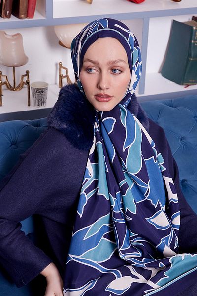 Levidor Μπλε ναυτικό μοτίβο φύλλων Royal Shawl