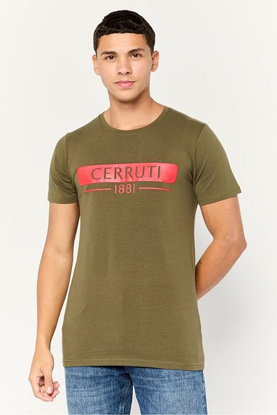Cerruti 1881 Men Regular Fit Short Sleeve Brand Logo T-Shirt, Green