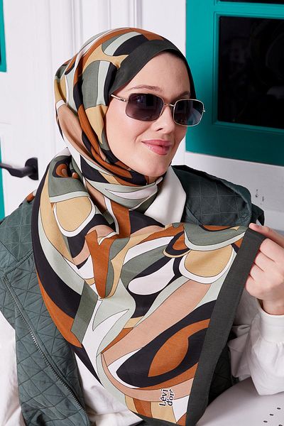 Levidor Royal Shawl με μοτίβο χακί