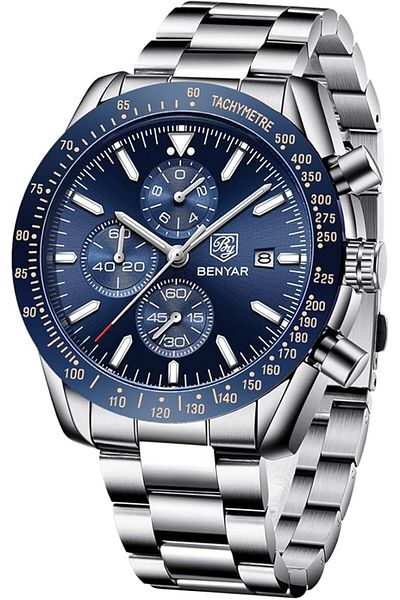 Benyar Men's Business Quartz Watch, Stylish, Luxury, Waterproof, Chronograph, Military, Casual