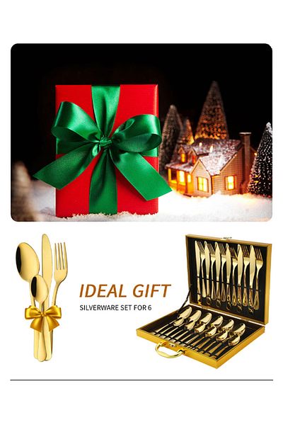 Primo Plus 24-Piece Stainless Steel Cutlery Set Golden Kitchen Utensils Set
