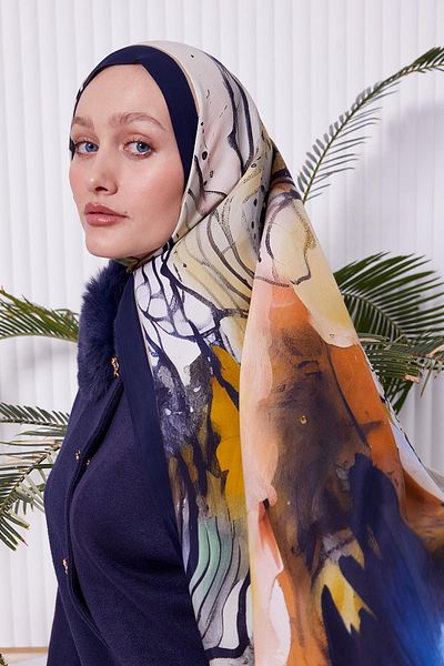 Levidor Navy Blue Marbled Pattern Royal Shawl