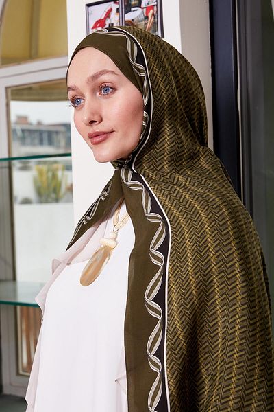 Levidor Royal Shawl με μοτίβο λαβύρινθου χακί