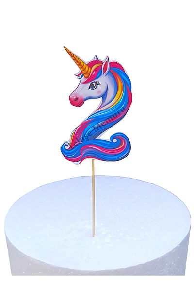 telaşe memuru Unicorn cake topper number 2 - unicorn birthday concept number 2 with stick
