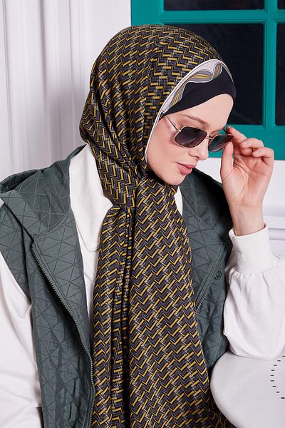 Levidor Royal Shawl με μοτίβο λαδιού πράσινου λαβύρινθου