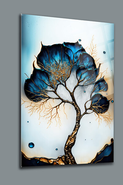 glassartdesign Pictură pe sticlă nerecăsată cu copac albastru Pictură copacul...