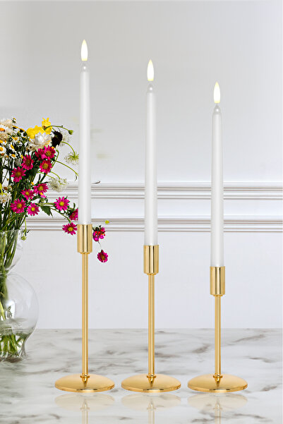 AG LightDesign 3'lü Üçlü Gold Şamdan Mumluk Dekoratif Ev Dekorasyon Paslanmaz