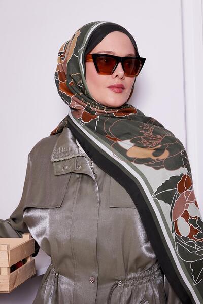 Levidor Βασιλικό σάλι με μοτίβο λουλουδιών χακί