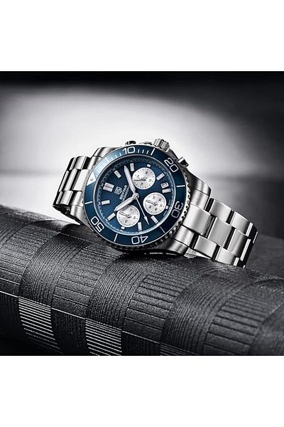 Benyar SUBJUGATION BENYAR Men's Quartz Chronograph Watch, 100M Waterproof, Stainless Steel/Rubber Band