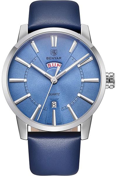 Benyar 30M Waterproof Quartz Watch, Luxury Sport Design, Silver Blue Wristwatch, Auto Date