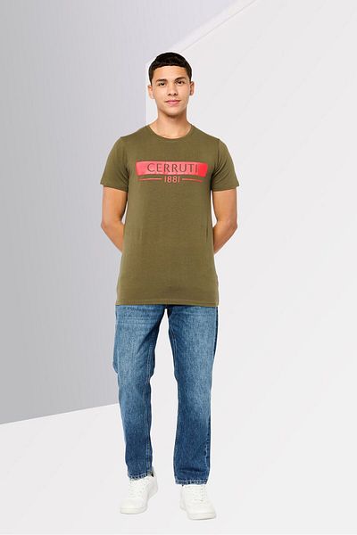 Cerruti 1881 Men Regular Fit Short Sleeve Brand Logo T-Shirt, Green