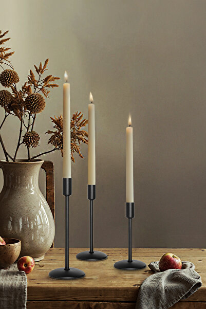 AG LightDesign 3'lü Üçlü Siyah Şamdan Mumluk Dekoratif Ev Dekorasyon Paslanmaz