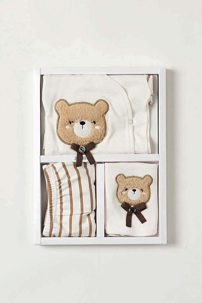 MYZİ STORE New Season Boxed 5-Piece Hospital Discharge Set with Teddy Bear Baby Boy Newborn Outfit