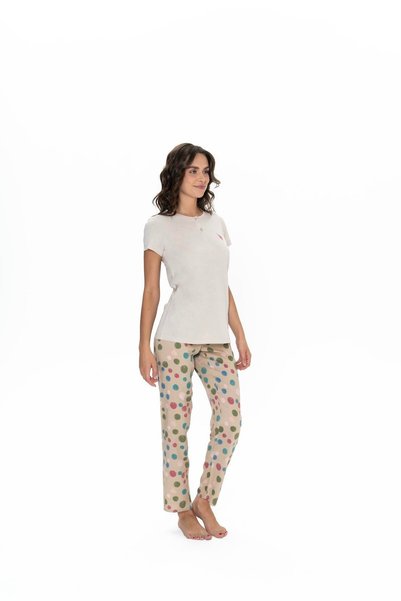 U.S. Polo Assn. Set pijama de damă din bumbac, guler cu nasturi, mâneci scurte, buline