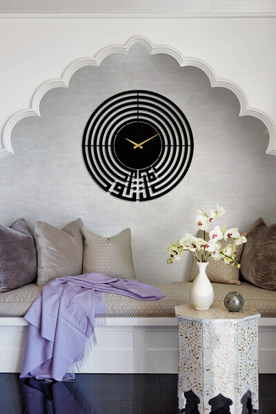 Wall Art İstanbul Tevekkül Yazılı Metal Sessiz Duvar Saati - 70 X 70 Cm - Isl...