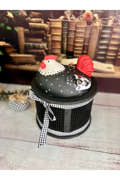 Dekor Telli,Tavuklu Yumurta Sepeti,Mutfak Dekorasyonu,Siyah Tavuklu Yumurtalık