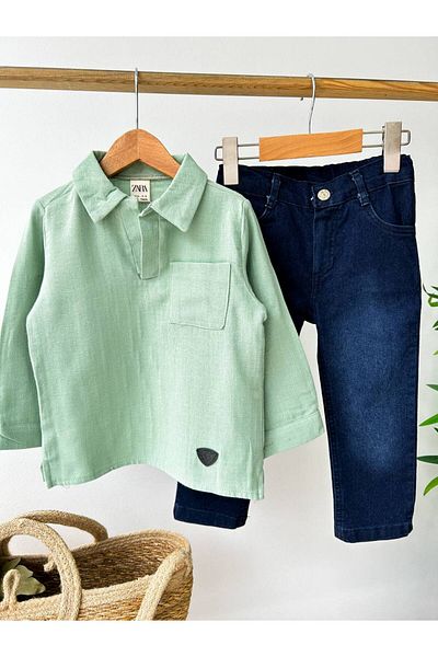 Kids Linen Shirt Jeans Pants Suit