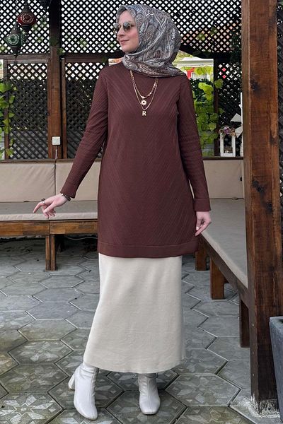 Rabia Şamlı Damla Knitwear Tunik Καφέ