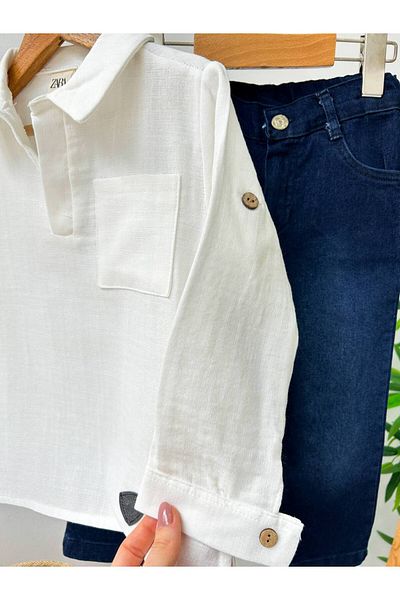 Kids Linen Shirt Jeans Pants Suit