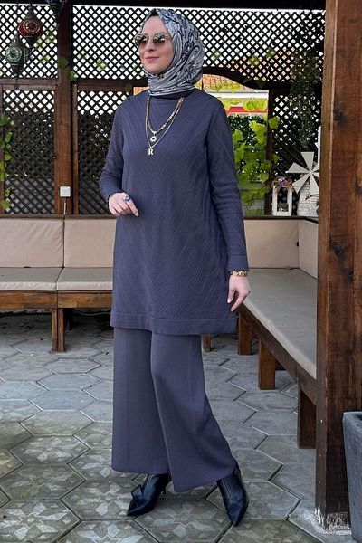 Rabia Şamlı Σετ Damla Knitwear-Tunic Anthracite