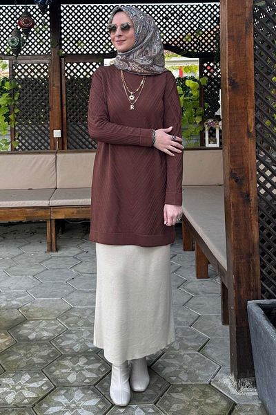 Rabia Şamlı Damla Knitwear Tunik Καφέ