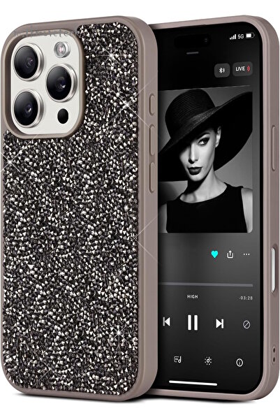 m.tk moveteck İphone 16 Pro Max Kılıf Taşlı Renkli Kenarlı Koruyucu Yapılı Sade Tasarımlı Parlak Kapak