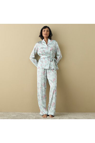 FAV All-Over Paisley Print Shirt with Belt Tie-Up and Pyjama Set