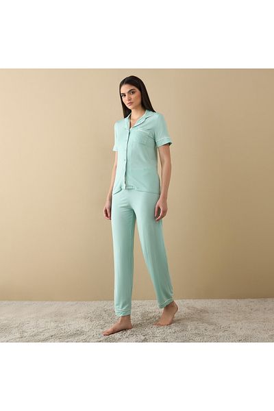 FAV Notch Collar Shirt and Pyjama Set