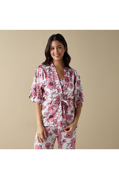 FAV All-Over Floral Print Top with Robe and Pyjamas