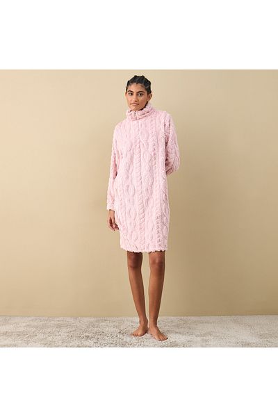 FAV Textured Long Sleeves Sleepshirt with Half Zip Closure