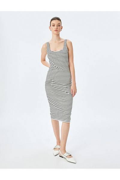 Koton U-neck strappy midi pencil dress.