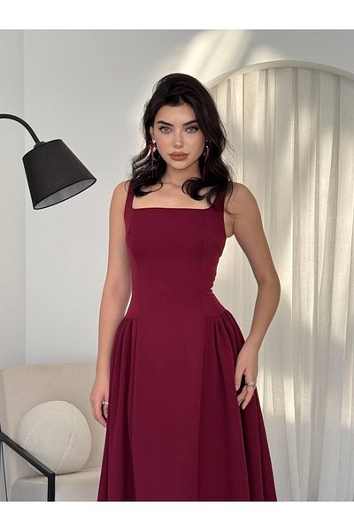 Julidress Rochie de ocazie de seară cu bretele plisate cu decupaj clopot maxi lungime lungă premium creion