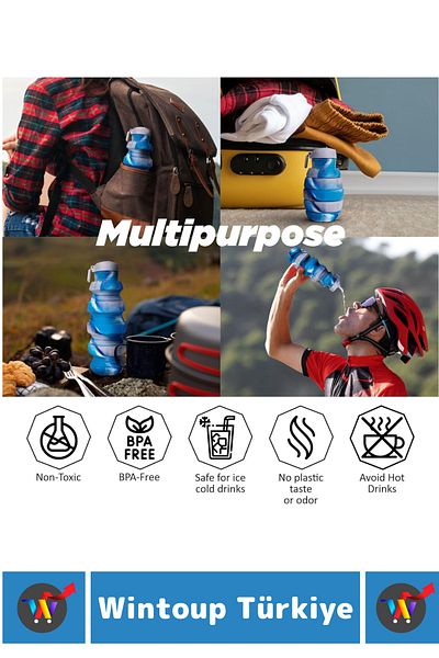 Wintoup Premium Portable Bpa Free Stylish Camping Sports Travel Silicone Foldable Grenade Water Bottle 500 ml