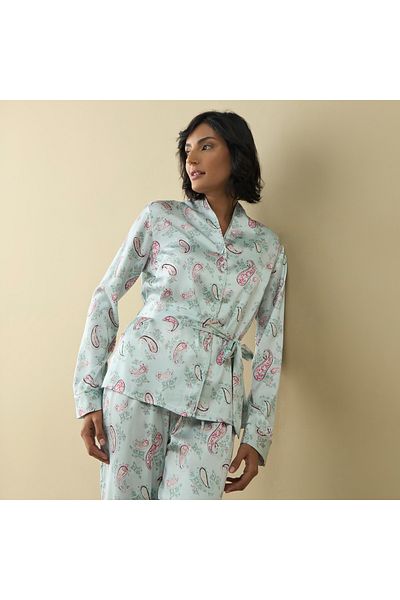 FAV All-Over Paisley Print Shirt with Belt Tie-Up and Pyjama Set