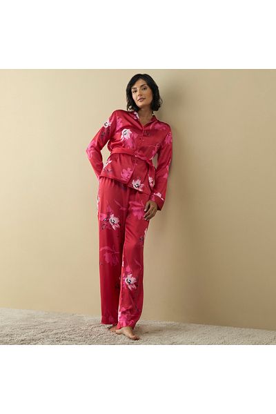 FAV All-Over Floral Print Shirt with Belt Tie-Up and Pyjama Set