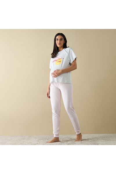 FAV Slogan Print Maternity T-shirt and Pyjama Set