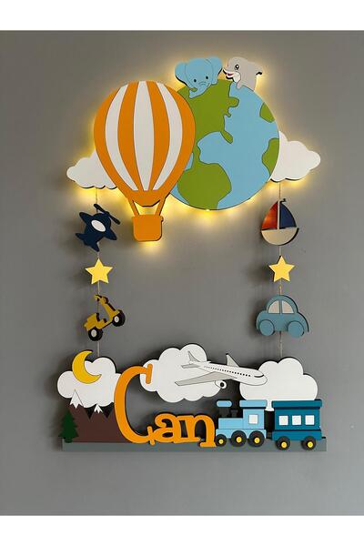 Atölye Selçukum Balon Dünya Travel Ahşap Bebek Kapı Süsü
