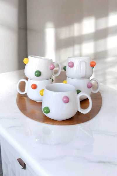 BOONLÜLE Rengarenk Toplar El Yapımı Seramik Mug 200 Ml Fincan