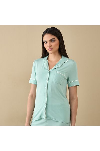 FAV Notch Collar Shirt and Pyjama Set