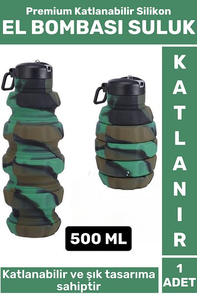 Wintoup Premium Portable Bpa Free Stylish Camping Sports Travel Silicone Foldable Grenade Water Bottle 500 ml