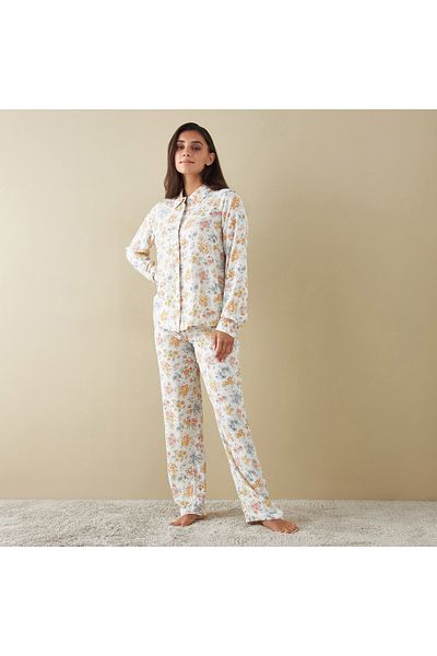 FAV All-Over Floral Print Shirt and Pyjama Set