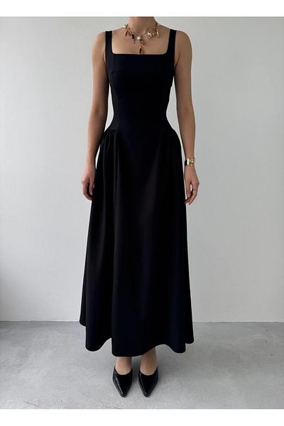 Julidress Straps Pleated A-Line Cutout Maxi Long Length Premium Pencil Evening Dress Invitation Dress