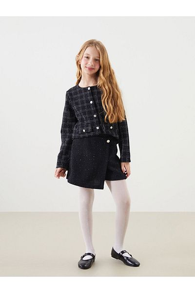 LC Waikiki Comfortable Fit Tweed Fabric Elastic Waist Plaid Patterned Girl's Shorts Skirt