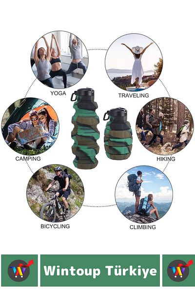 Wintoup Premium Portable Bpa Free Stylish Camping Sports Travel Silicone Foldable Grenade Water Bottle 500 ml