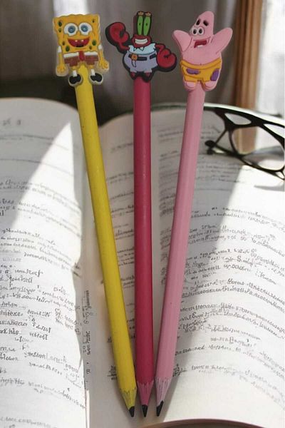 CA COLOURS ACCESSORİES I LOVE ACCESSORİES Jibbitz 6Pcs Three-Dimensional Fun Pencil Set with Spongebob, Mr. Krabs and Patrick Emojis