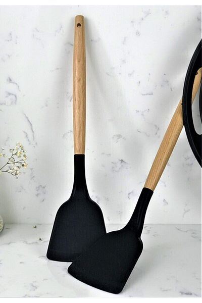 Qerhome Silicone Espadax Black with Bamboo Handle 1 Piece
